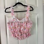 Unique Vintage Floral Crop Top Smocked Sweetheart Sleeveless Pink 2X/18 Photo 10