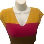 Loft Striped Short Cap Sleeve Sweater Vest Size M V~Neck Bold Colorful Soft Cozy Photo 2
