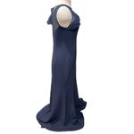 Eliza J . Navy Blue One Shoulder Illusion Ruffle Mermaid Gown Size 6 Photo 3