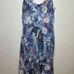 Hutch Women's Size 10 Blue Ruffled Maxi Dress Floral Cap Sleeve EUC Photo 3