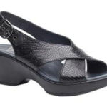 Dansko Jacinda slingback black leather cross strap wedge sandals 38/8 Photo 0