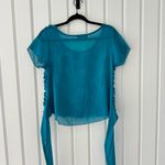 Elegant Teal Floral Lace Blouse Blue Photo 1