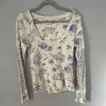 We The Free  Clover Thermal Ivory Combo Blue Flowers Long Sleeve Small Floral Photo 2