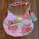 Betsey Johnson Betseyville Purse Pink Gingham Floral Shoulder Bag w Gold Small Handbag Photo 0