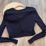Bardot ‎ cropped cardigan in French navy ribbed knit Photo 6
