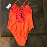 Shade & Shore NWT  Orange Red Cutout Front Detail Ruffle One Piece Swimsuit M Photo 4