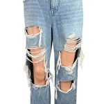American Eagle  Blue Light Wash Distressed Stretch Cropped Straight Jeans Size 12 Photo 0