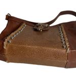 MEEKER CO Western Leather Bag Buckskin Lady Gold Silver Details Shoulder VINTAGE Brown Photo 5