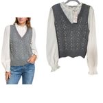 Nanette Lepore PEARL EMBELLISHED RUFFLE COQUETTE STYLE SWEATER TOP SMALL NWT Photo 1