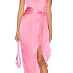 Amanda Uprichard Palmira 100% Silk One Shoulder Wrap Maxi Dress In Pink Ribbon Photo 0