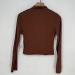 Shosho Brown Ribbed Zip Up Mock Neck Long Sleeve Crop Top Size S Photo 6