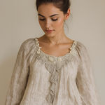 Bella France Silk Floral Anthropologie Top Italy casual fall blouse embroidered Gray Size M Photo 0