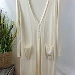J.Jill Ivory Ribbed Light Weight Button Ribbed Pocket Duster Cardigan Sweater L Photo 0