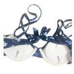 SheIn Womens Bikini Top XS Blue Floral Smocked Tie Back Underwire Push Up Photo 2