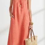 Tommy Bahama  Coral Linen Smocked Neck Sleeveless Midi Dress S/P Photo 0