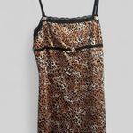 Retro Leopard Print Slip Dress with Black Lace detail rosettes baby doll y2k Size L Photo 0