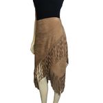 EXPRESS Faux Suede Symmetrical Fringe Skirt in a tan/ brown colour size 4 Photo 2