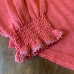 Free People  Top Medium Coral Crochet and Embroidered Accents Blouse Long Sleeve Photo 1