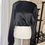 We Wore What ‎ Billow Sleeve Satin Crop Top Black Size XL Photo 2