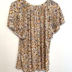 CHAPS  Jersey Flutter Sleeve Top Cream Yellow Multi Paisley Lace Up Short Sleeve Photo 11