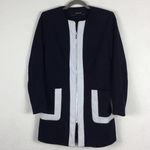 ZARA Navy White Two Tone Zipper Nautical Jacket Small Photo 3