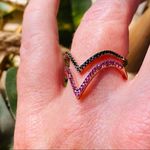 Sterling Silver Rose Gold CZ Ruby & Black 9/10 Adjustable Ring Pink Photo 2