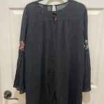 Blue Rain Francesca’s  Black And Floral Embroidered Bell Long Sleeve Mini Dress Photo 6