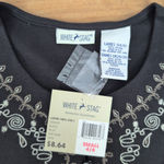 White Stag Y2K New Old Stock Black Embroidered Metal Floral clasp Closure Top Small Photo 3