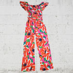 Trina Turk Orange Multicolor Off-Shoulder Floral Wide-Leg Jumpsuit Size Medium Photo 8