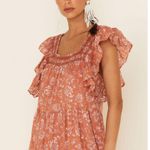 Free People Women's Bonita Floral Print Flutter Sleeve Midi Dress Orange Photo 0