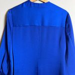 Badgley Mischka Side Tie Satin Duster Tunic Dress Women's Small Blue Mini Wrap Photo 11