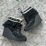 Sam Edelman Black Suede Leather Fringe Studded Kemper Wedge Boots Black 8.5 Photo 0