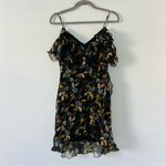 NICOLAS Black Floral V Neck Spaghetti Strap Ruffle Silk Cotton Mini Dress 4 Photo 1