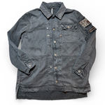 Free People Distressed Embellished Millitary Shirt Jacket Gunmetal Size Medium Photo 0