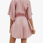 LYANER Women's Satin V Neck Twist Ruffle Flowy
Short Sleeve Mini Dress NWOT M Pink Size M Photo 1
