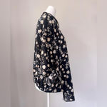 Vera Wang Simply Vera  Black Floral Print High Low Tab Sleeve Collared Blouse Photo 4