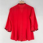 ELXSI Coral Chiffon Embroidered Button Front Top Split Neck Mandarin Collar Pink Size XL Photo 8