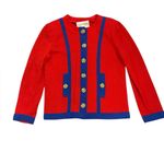 Vintage Castleberry Knit 2pc Skirt Suit Set Red Blue Trim Brass Buttons Size 8 Photo 1