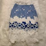 J.O.A. Los Angeles Laser Cut Pencil Skirt White Blue Floral Photo 2
