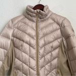 Michael Kors MICHAEL Beige Satin Specks Chevron Quilted Puffer Jacket Size M Photo 9