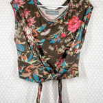 Anthropologie Brown Floral Tropical Linen Blend Tie Front Top Photo 0