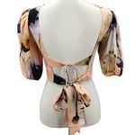 Karina Grimaldi Karina Girmaldi Linen Open Back Crop Top Wrap Tie Floral Peach Pink Size XS Photo 1