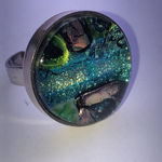 Vintage Adjustable 3D Green Blue Shimmer Glass Boho Ring Photo 1