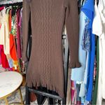 Fendi Wool Blend Ruffle Trim Knit Mini Dress in Chocolate Brown Photo 9