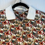 Nicklaus Vintage Book Print Academia Polo Women’s Size Large Crest Chainlink Red Photo 6