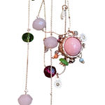 Betsey Johnson  Multi Chain Butterfly Flower Necklace Layered Pink Beads Crystals Photo 0