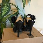 Stiletto Silk Strappy Heels with Bows Flowers Black Size 10 Photo 2
