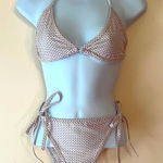 Cream and Black Micro Polka Dot String Bikini Sz OS Photo 0
