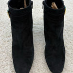 Kate Spade Women’s Black Leather Suede Ankle Boots Gold Buckle 3” Heel Size 8.5 Photo 0