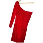 Boston Proper  One Shoulder Long Sleeve Ruched Bodycon Christmas Dress Red 0 Photo 4
